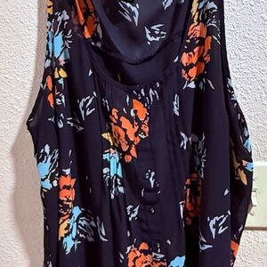 Torrid Black Floral Sleeveless Blouse with Orange and Blue
